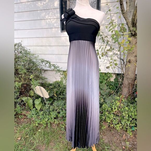 **** Betsy & Adam One Shoulder Ombré Pleated Gown (T) - Picture 3 of 13